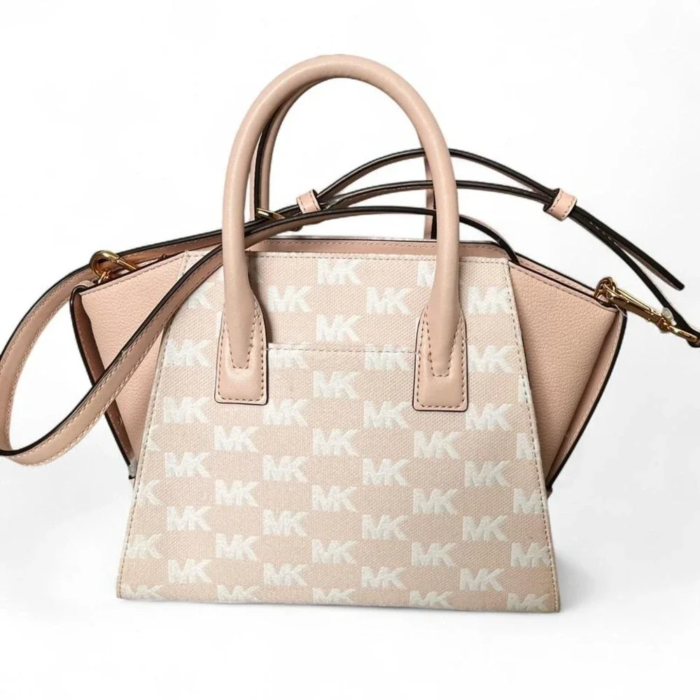 Michael Kors Avril Small Satchel Pink MK Logo Crossbody Purse Designer Purse